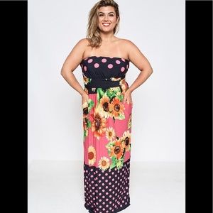 Sleeveless Mixed Print Pocketed Maxi Dress